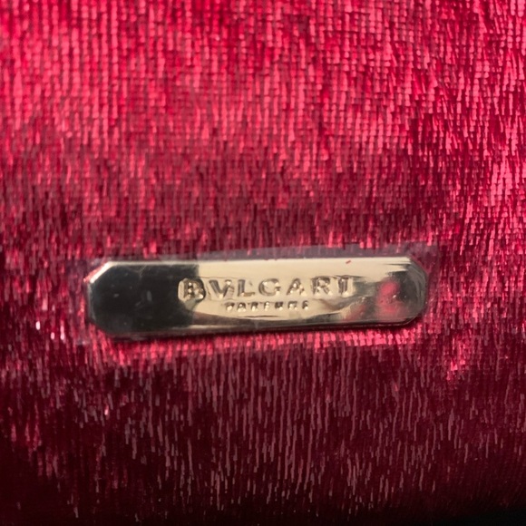 BVLGARI cosmetic or travel bag in a crimson red and gold hardware. NWOT - Picture 6 of 12